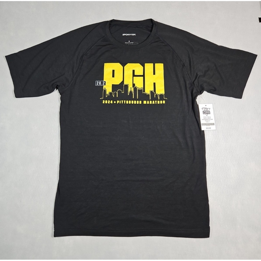 Sport-Tek Mens Black 2024 Pittsburgh Marathon Graphic T Shirt Size Small NWT‎